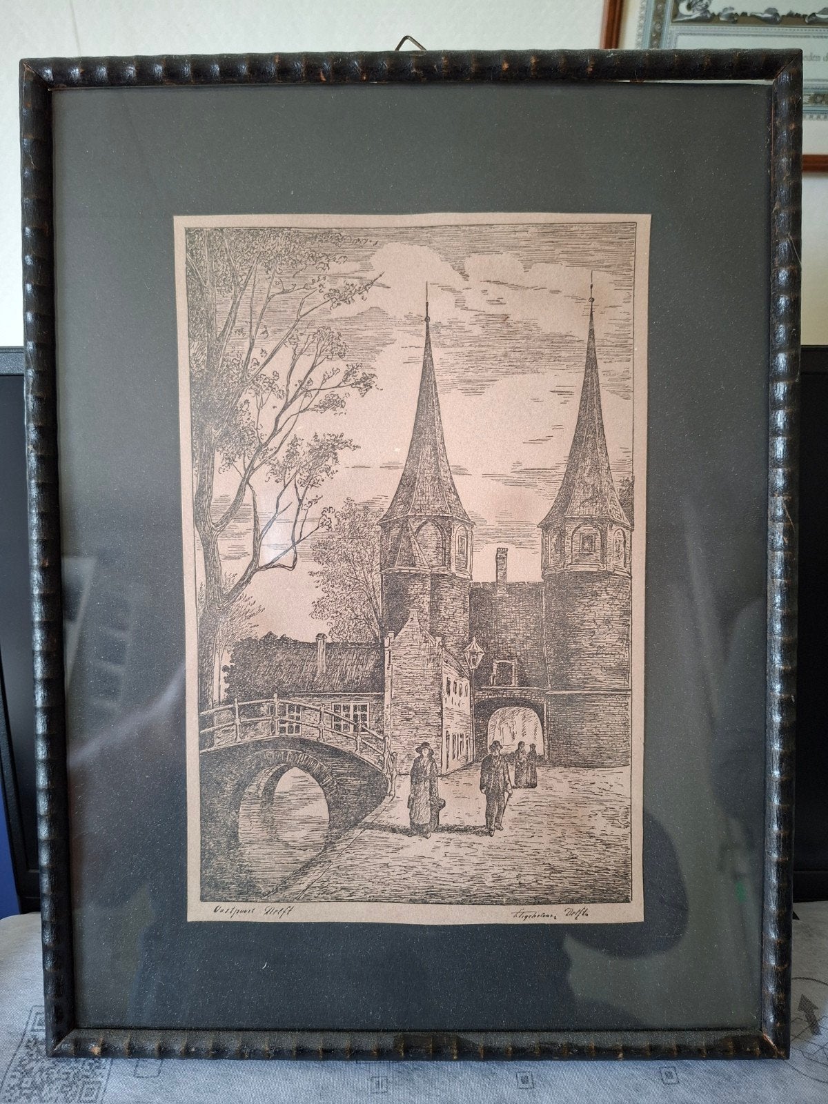 Oostpoort Delft tekening 34 x 25 cm, Antiek en Kunst, Kunst | Etsen en Gravures, Ophalen of Verzenden
