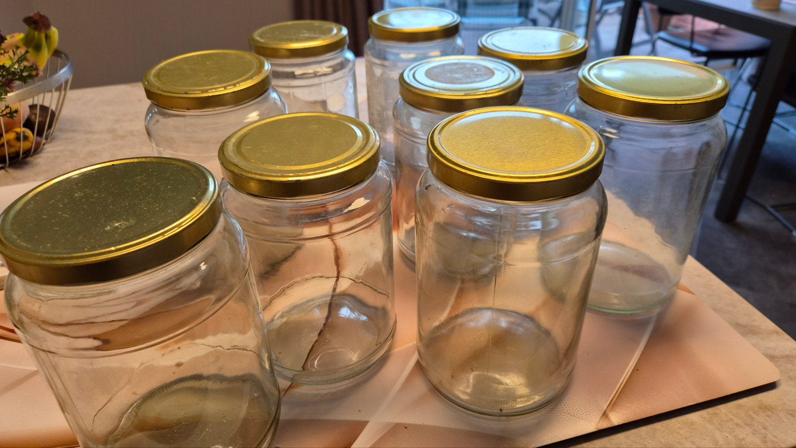 9 glazen potten 1400 ml h 17 cm, Ophalen, Gebruikt, 1400 ml, Luchtdicht