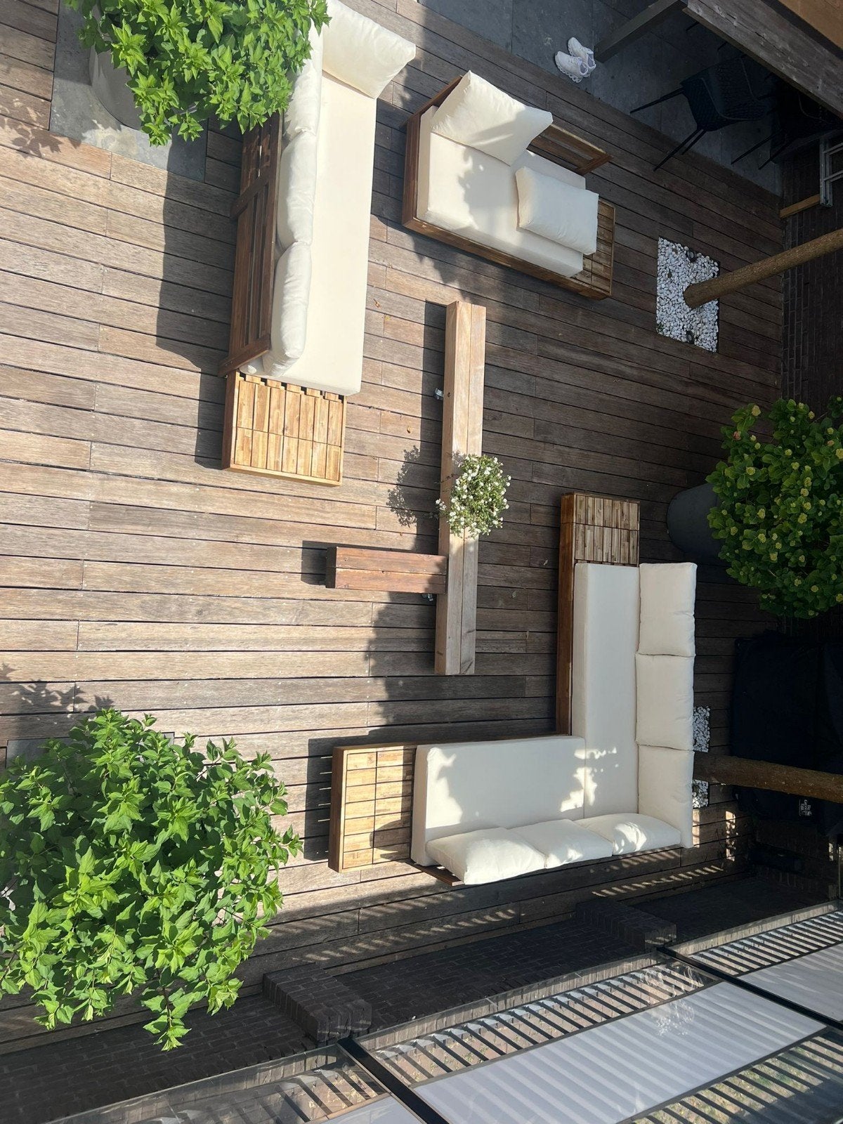 Luxe dubbele  houten loungeset met comfortabele kussens, Ophalen, Meer dan 8 zitplaatsen, Zo goed als nieuw, Loungeset