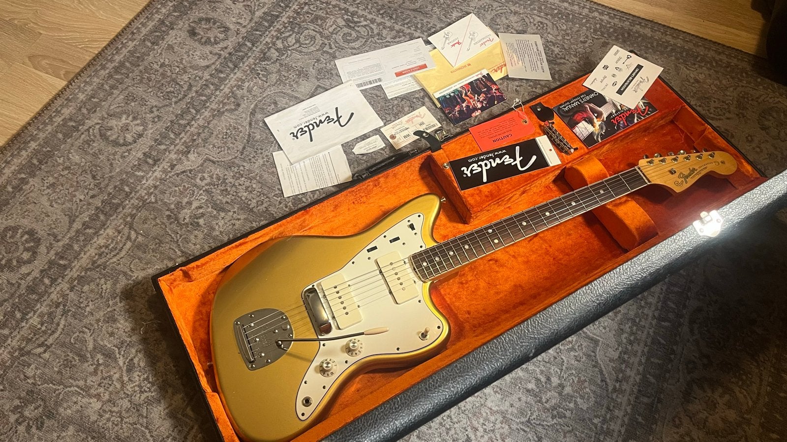 Fender American Vintage Jazzmaster 2012 Aztec Gold, Ophalen of Verzenden, Gebruikt, Solid body, Fender