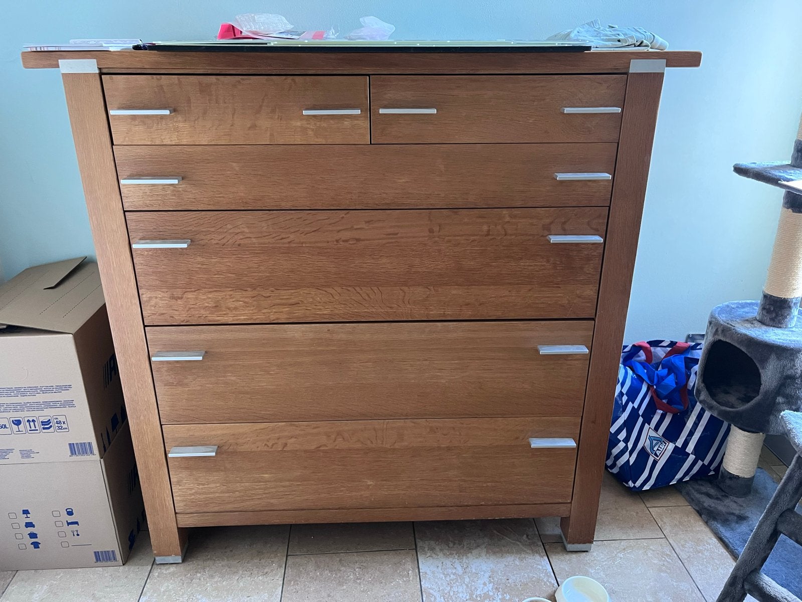 Houten ladekast met 6 laden - Gebruikt, Huis en Inrichting, Ophalen, Gebruikt, 5 laden of meer, 100 tot 150 cm