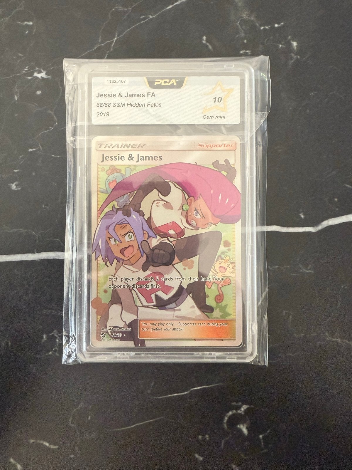 Pokemon Kaart Jessie & James FA PCA 10 Gem Mint Hidden Fates, Ophalen, Zo goed als nieuw, Losse kaart