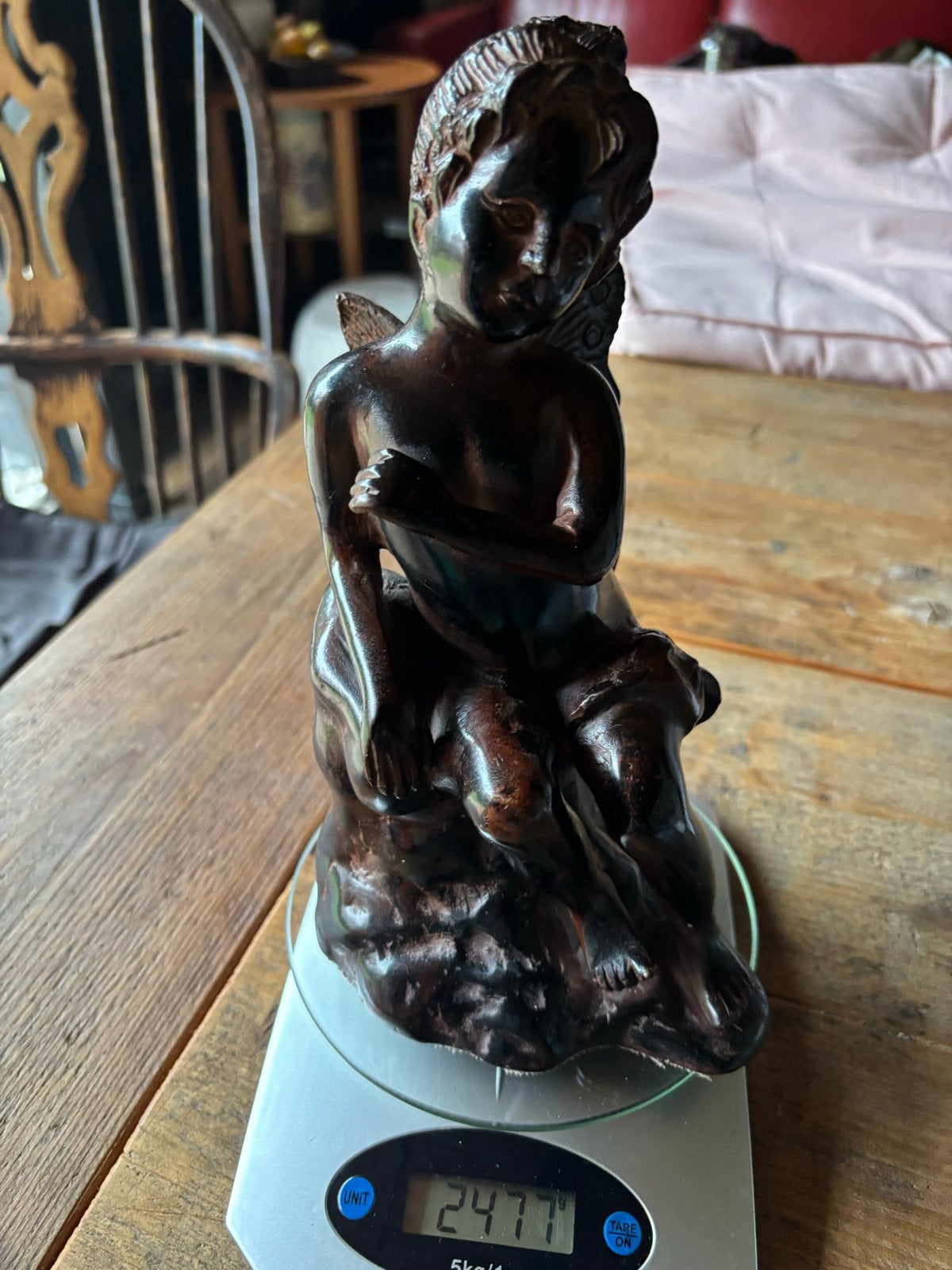 Bronzen beeldje van een engel, 24 cm hoog, Overige onderwerpen, Ophalen of Verzenden, Brons, 20 - 50 cm