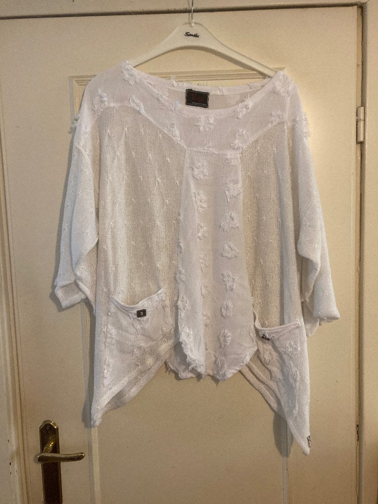 Wijde witte linnen / viscose blouse Prisa Collection, mt XL, Kleding | Dames, Grote Maten, Nieuw, Blouse of Tuniek, Wit, Verzenden