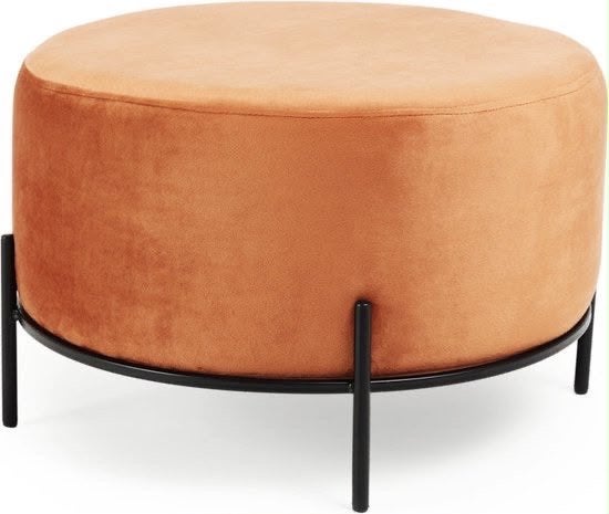Nieuwe poef in doos - Oranje fluweel met metalen onderstel, Ophalen, Nieuw, ?, ?