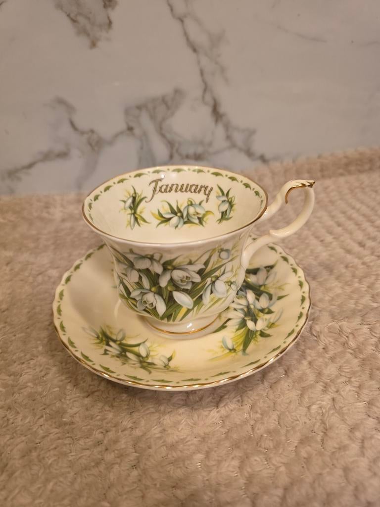 Royal Albert January Snowdrops kop en schotel Flower of the, Ophalen of Verzenden
