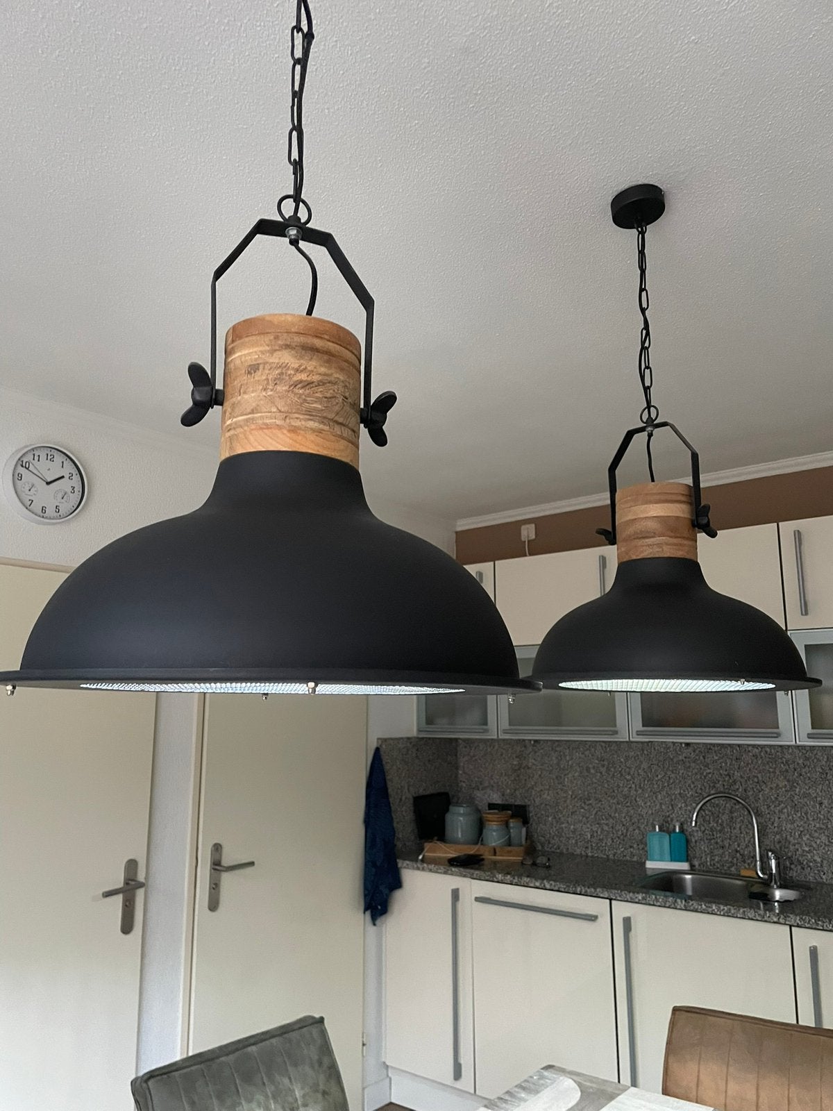 Te koop 2 industriële hanglampen, Ophalen, E27 (groot), Zo goed als nieuw, Overige materialen