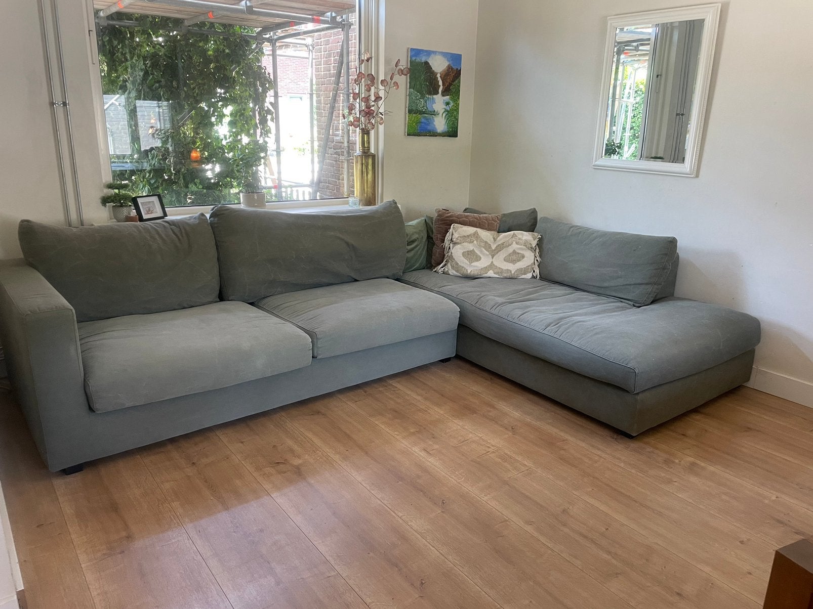 Hoekbank groen, Ophalen of Verzenden, Gebruikt, Stof, Lounge