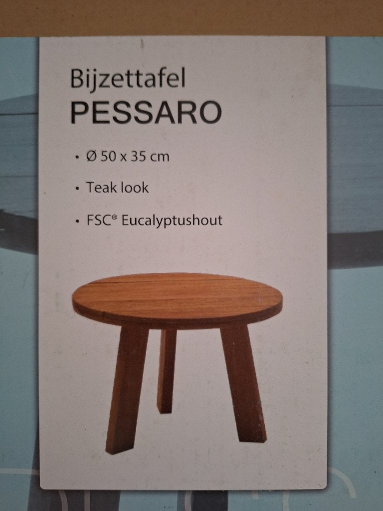 Pessaro bijzettafel teak hout, Huis en Inrichting, Tafels | Bijzettafels, Minder dan 55 cm, Rond, Nieuw, Hout