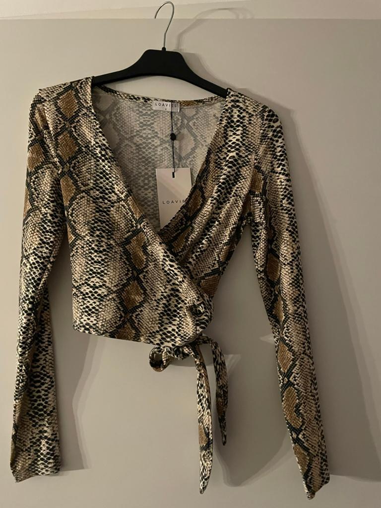 Loavies Cropped Wikkel Top met Slangenprint - Nieuw, Kleding | Dames, Tops, Nieuw, Maat 36 (S), Overige kleuren, Lange mouw, Ophalen of Verzenden