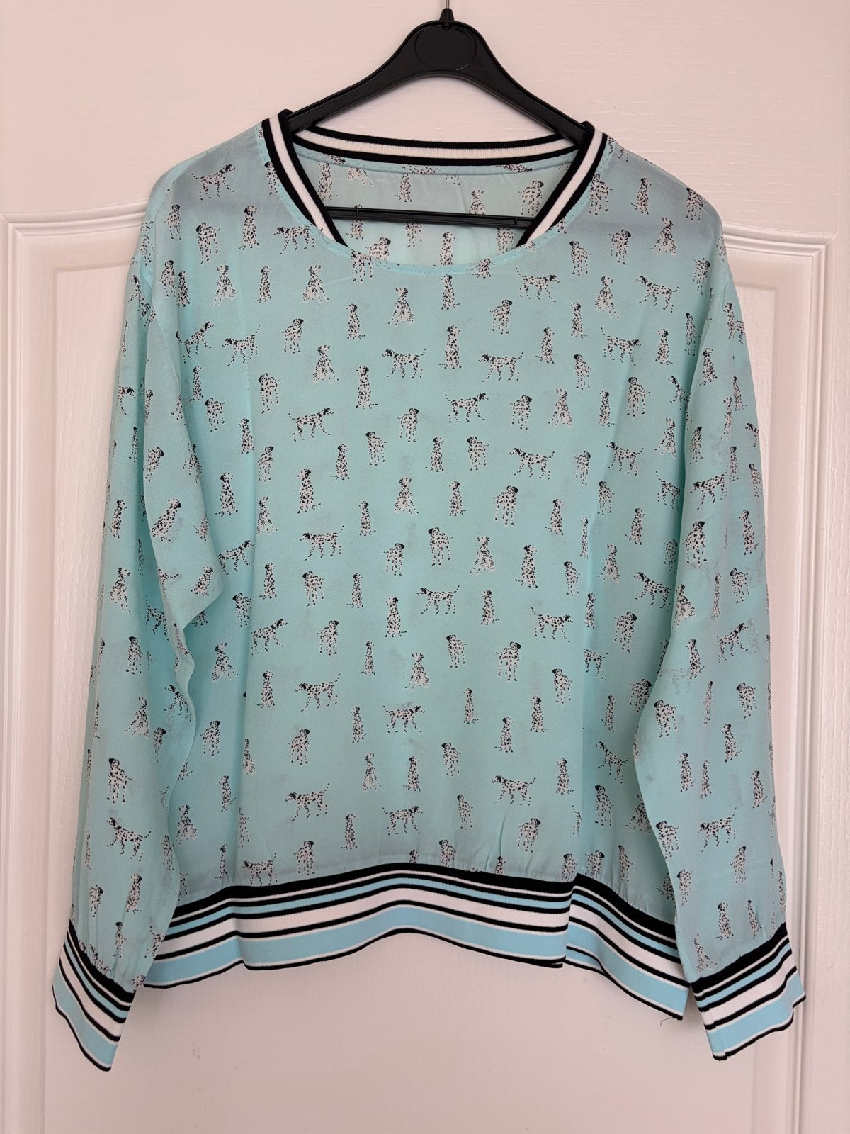 Marccain zijden blouse met dalmatiërprint, Ophalen of Verzenden, Zo goed als nieuw, Maat 42/44 (L), Blauw