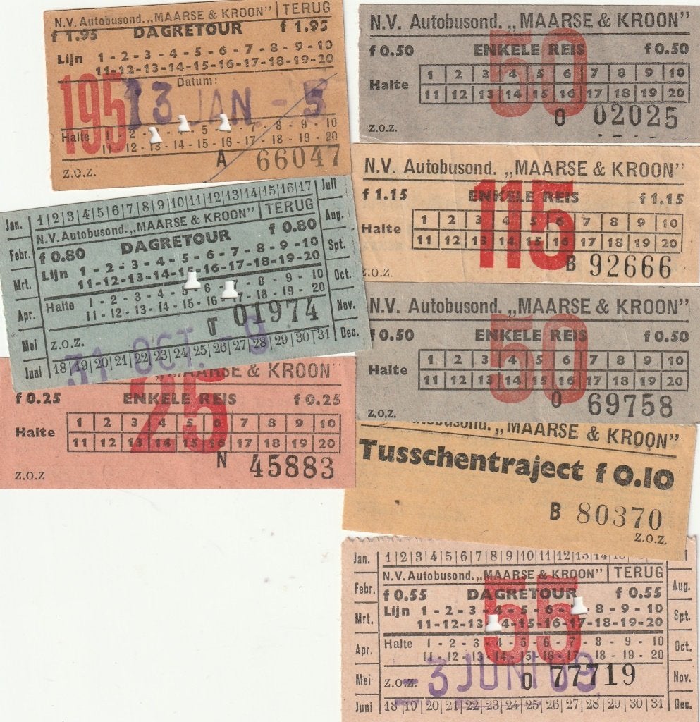 Acht kaartjes Maarse & Kroon, Ophalen of Verzenden, Gebruikt, Bus of Metro, Overige typen