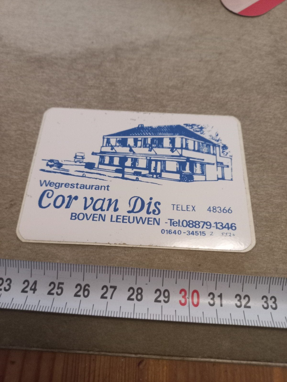Vintage sticker Wegrestaurant Cor van Dis Boven Leeuwen, Verzamelen, Ophalen of Verzenden, Gebruikt