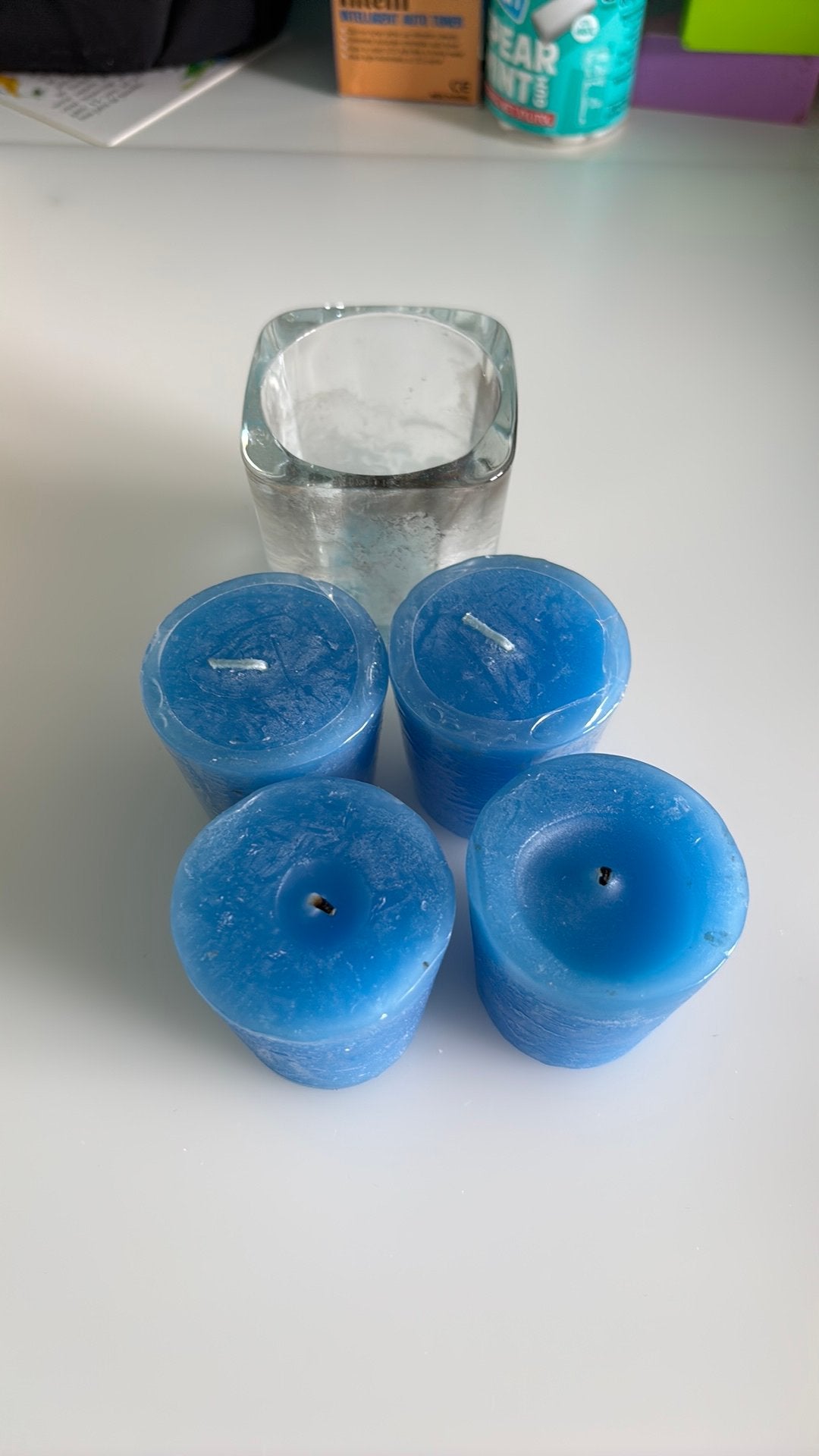 Kleine kaarsen blauw, Ophalen of Verzenden, Zo goed als nieuw, Blauw, Overige materialen