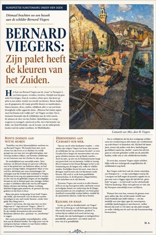 Ben Viegers schilderij, stadsgezicht Delft olieverf linnen, Doek, Impressionistisch, Ophalen of Verzenden, Bijzondere lijst
