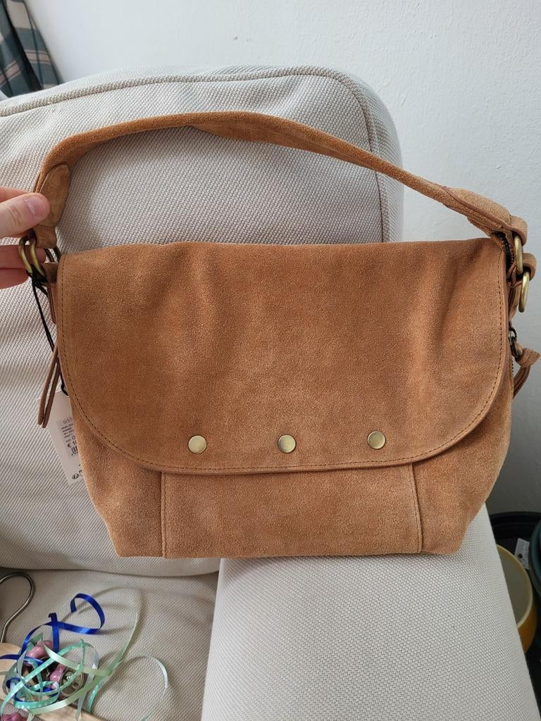 Bruine, cognac, suède tas Sissy-Boy, Sieraden, Tassen en Uiterlijk, Tassen | Damestassen, Ophalen of Verzenden, Nieuw, Bruin, Handtas