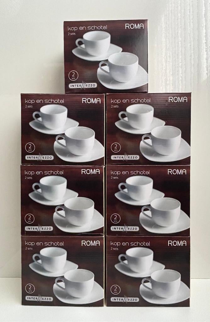 14 st:Kop & schotels-Inter Mezzo Roma wit porselein NIEUW, Nieuw, Ophalen of Verzenden, Overige stijlen, Kop(pen) en/of Schotel(s)