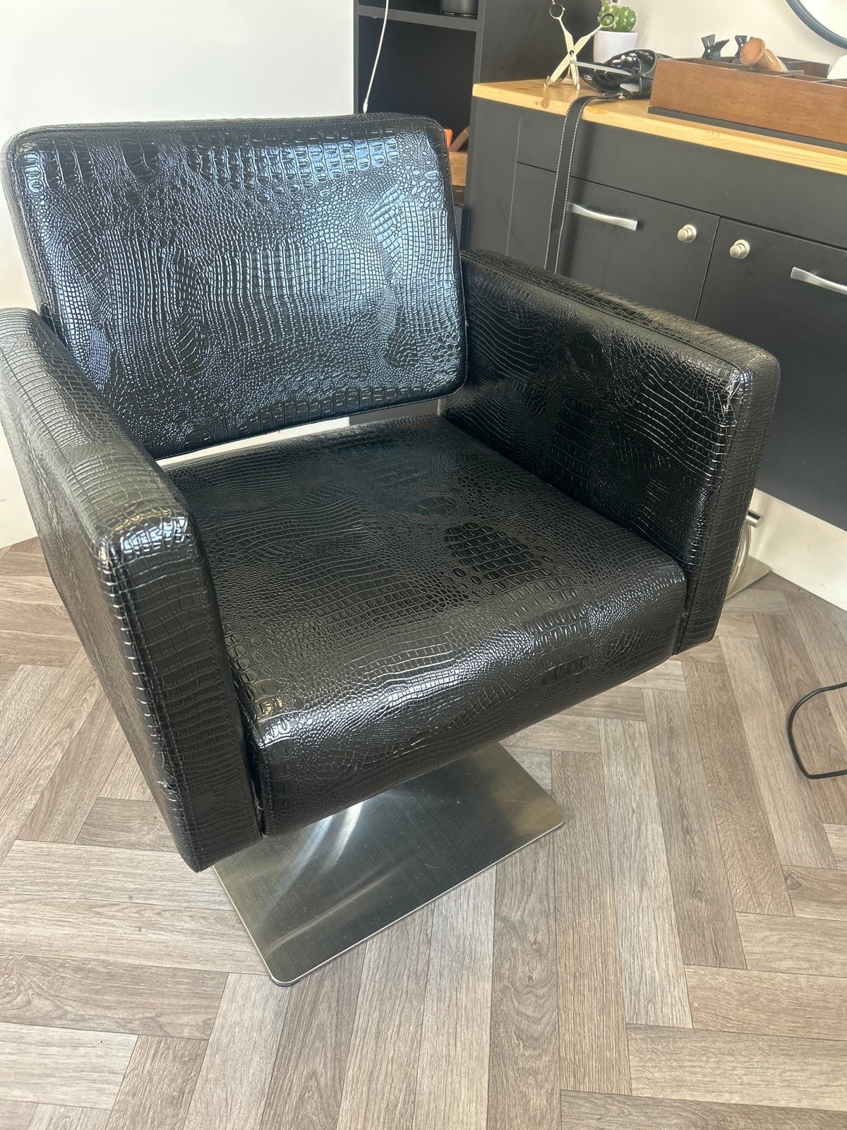 2 Kapperstoelen - Zwart Krokodillenleer Look, Ophalen