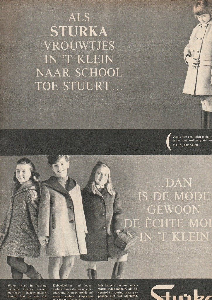 Retro reclame 1963 Sturka kindermode jasjes naar school, Verzenden, Overige typen