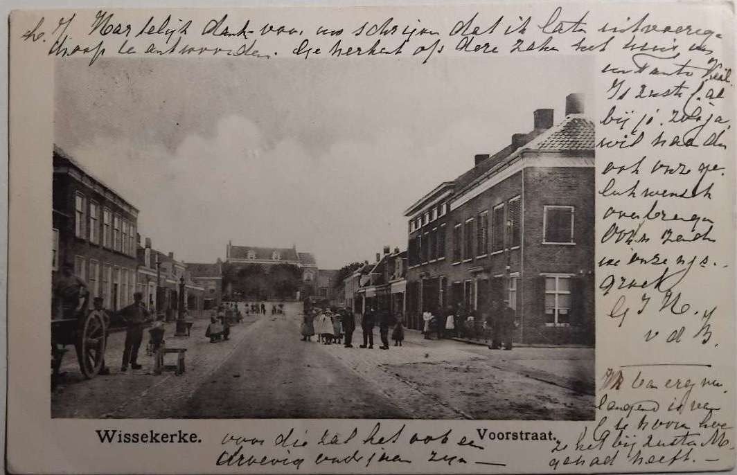 Wissenkerke (Zeeland) Voorstraat 1904 - Met Volk & Handkar, Ophalen of Verzenden, Voor 1920, Gelopen, Zeeland