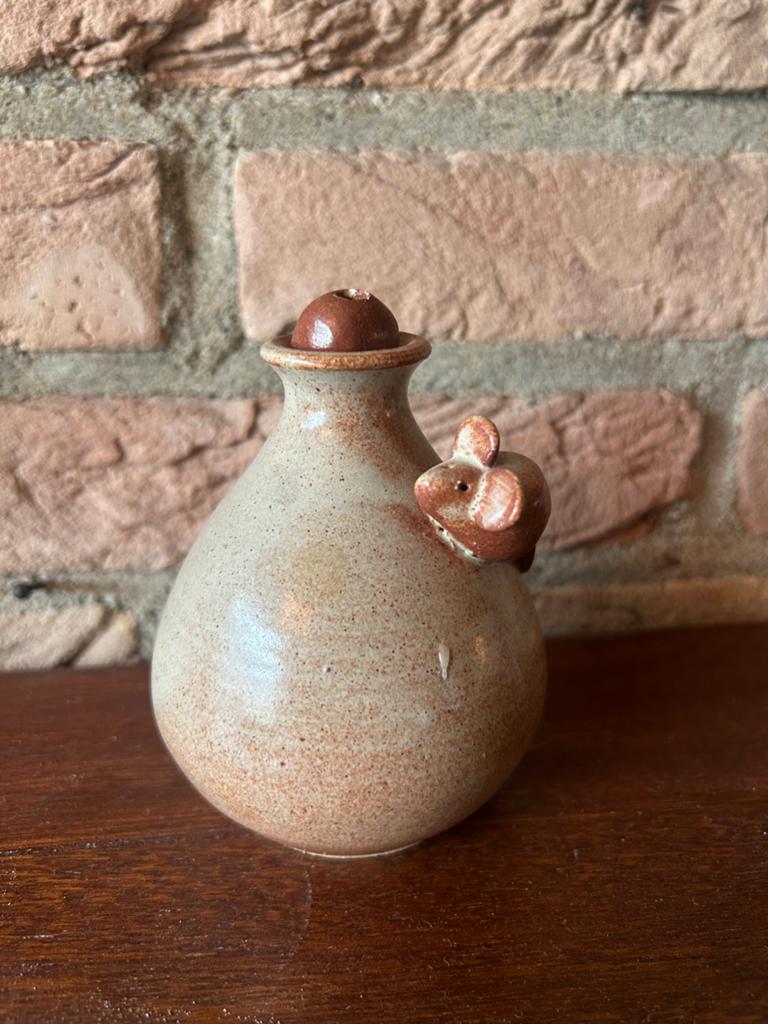 Vintage olie lamp met muis handgemaakt aardewerk, Antiek en Kunst, Antiek | Keramiek en Aardewerk, Ophalen of Verzenden
