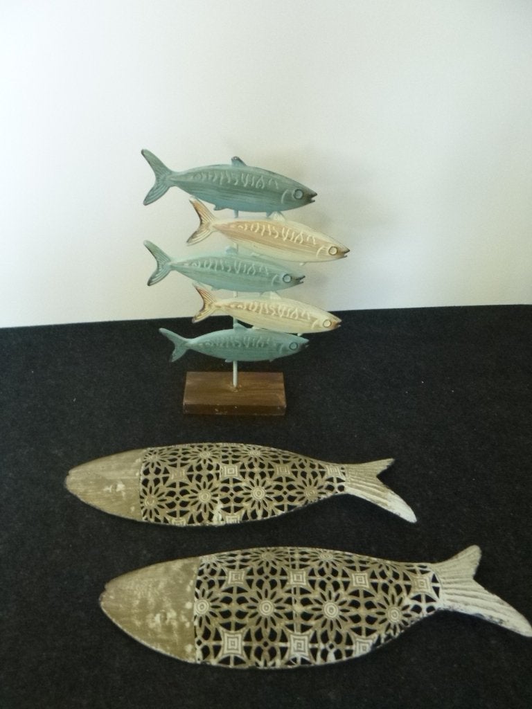 metalen vis standaard + 2 metalen vissen voor wand,  nieuw, Ophalen of Verzenden, Nieuw, Metaal
