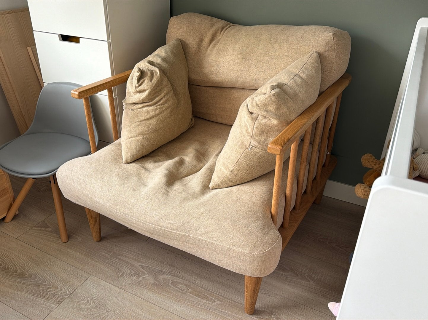 Loods 5 Woody fauteuil stoel hout incl kussens, Ophalen, Bruin, Zo goed als nieuw, Eén
