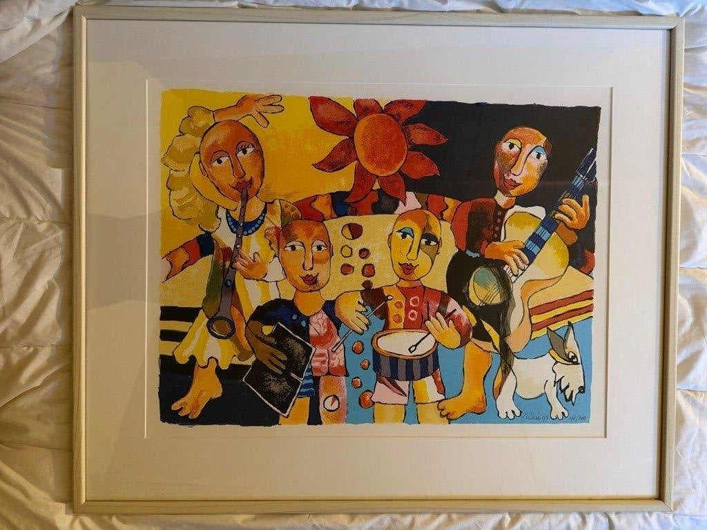Zeefdruk "Noisy Family" van Marijn Moree, Zeefdruk, Gelimiteerde oplage, Ophalen, Personages en Fantasiefiguren