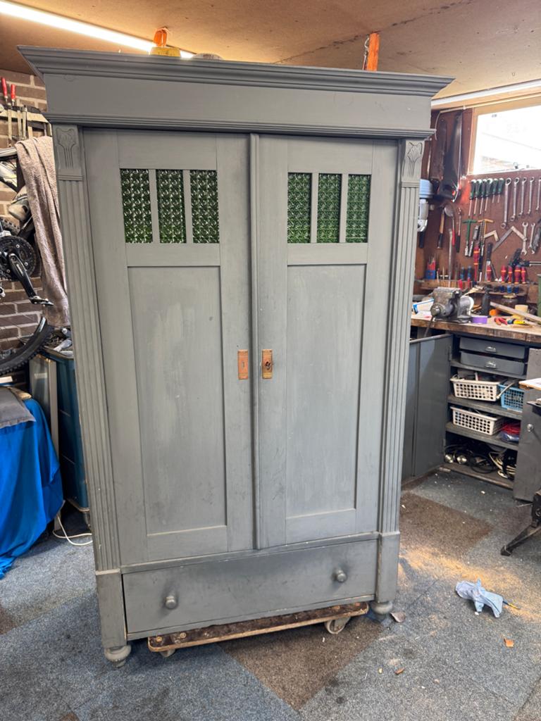 Brocante Grenen Meidenkast / Broodkast - Grijs, Ophalen