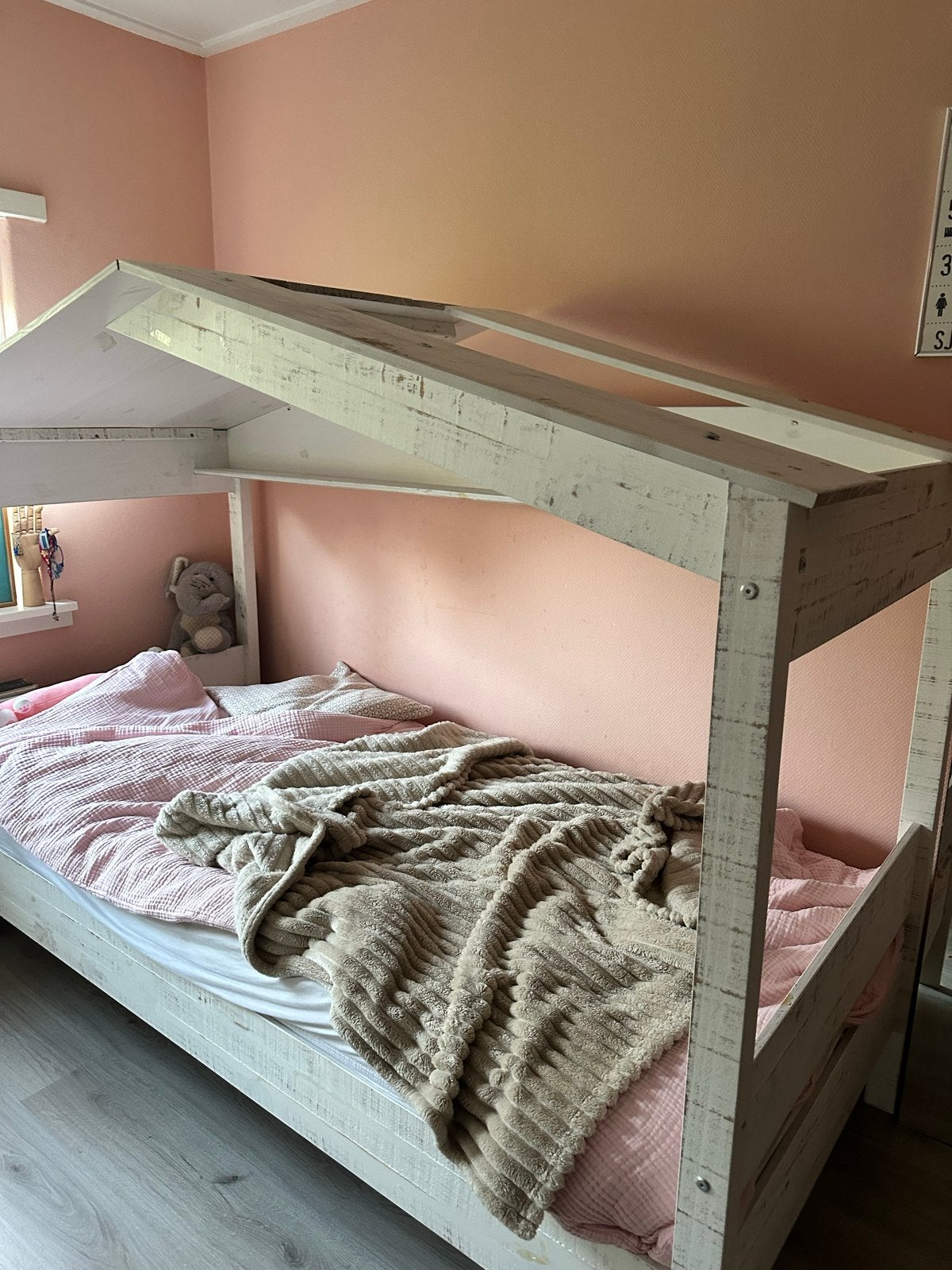 Houten huisbed voor kinderen - Wit, zo goed als nieuw, Huis en Inrichting, Ophalen, 90 cm, Eenpersoons, Wit