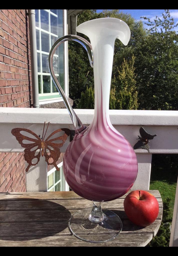 Mooie Empoli Genie karaf van roze met wit opaline vlam glas., Ophalen of Verzenden