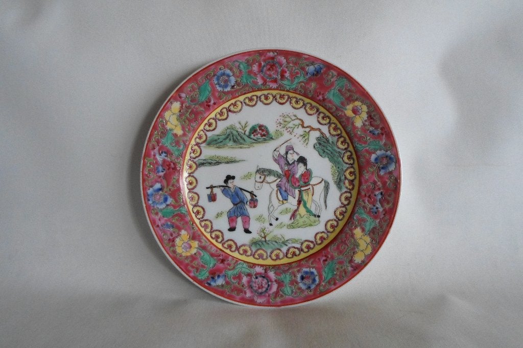 Chinees Famille Rose Bord Ruiter Dame, Ophalen of Verzenden