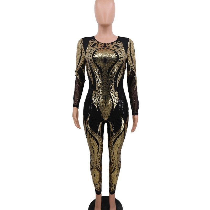 Dames catsuit 33 / bodysuit zwarte gouden jumpsuit feest, Verzenden, Maat 46/48 (XL) of groter, Nieuw, Overige thema's