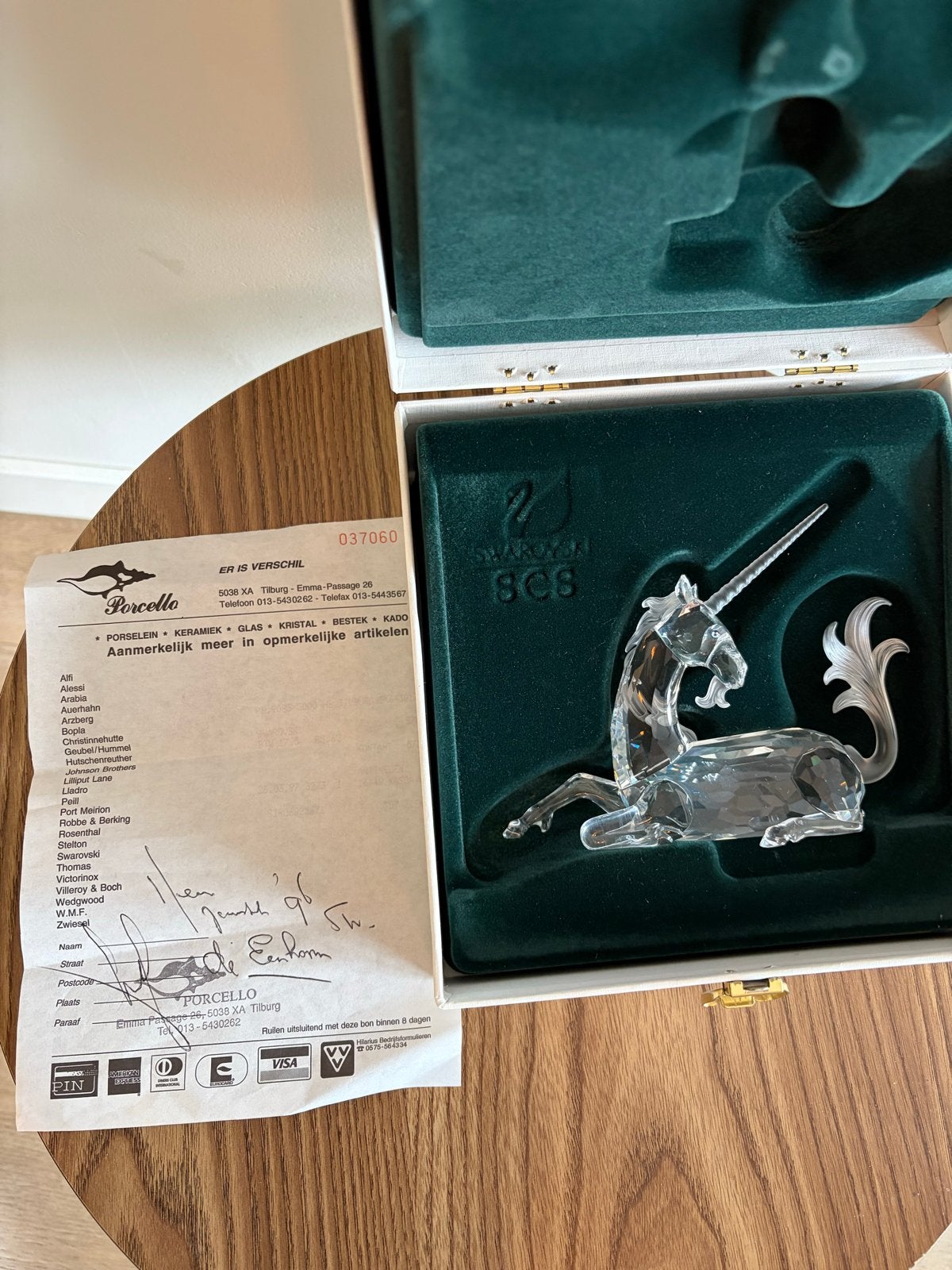 Swarovski SCS Eenhoorn 1996 – originele doos en bon, Verzamelen, Ophalen of Verzenden, Gebruikt, Figuurtje