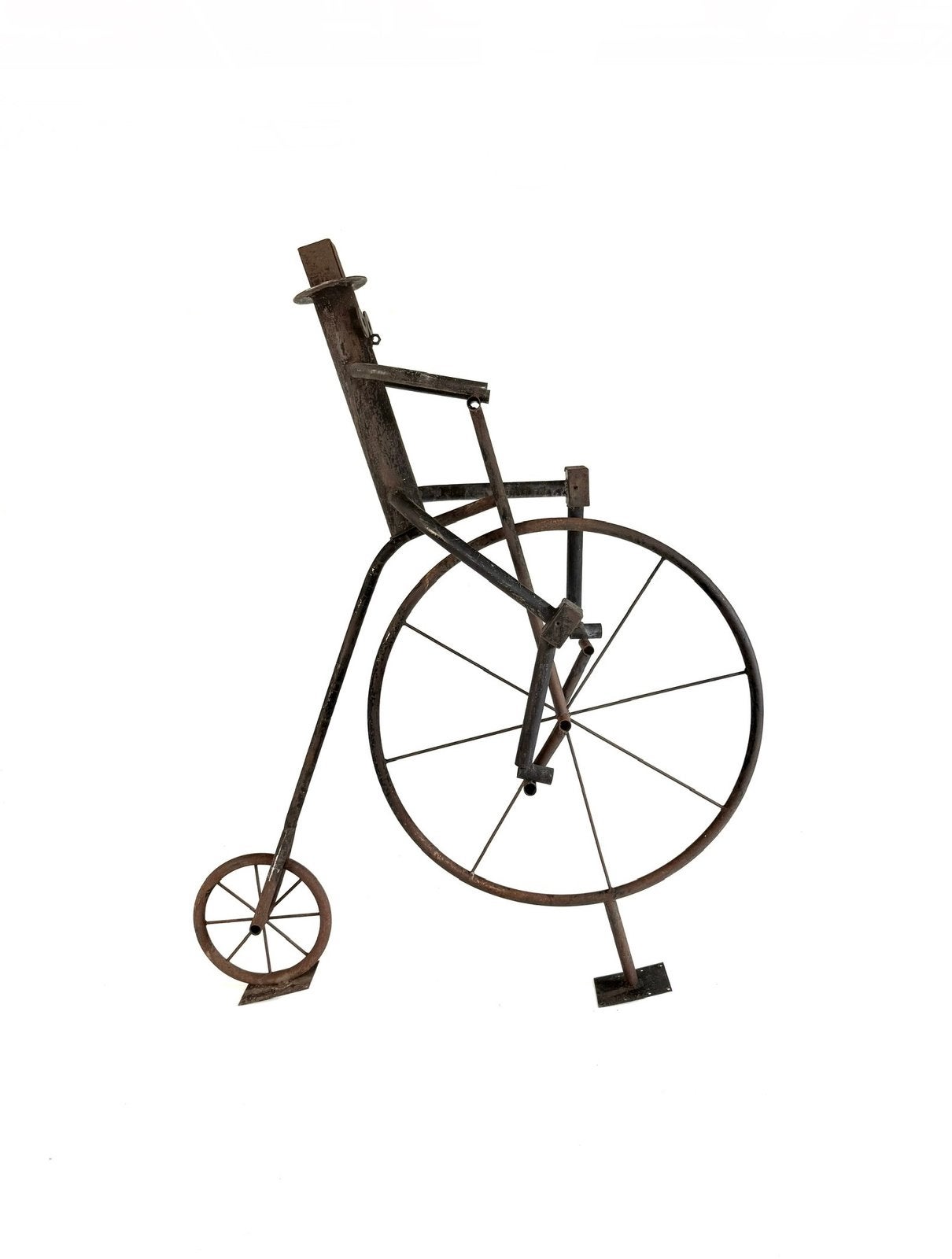 Metalen beeld ‘Man op fiets’, jaren ‘70, Brutalistisch, Ophalen of Verzenden, Beeld, Bruin