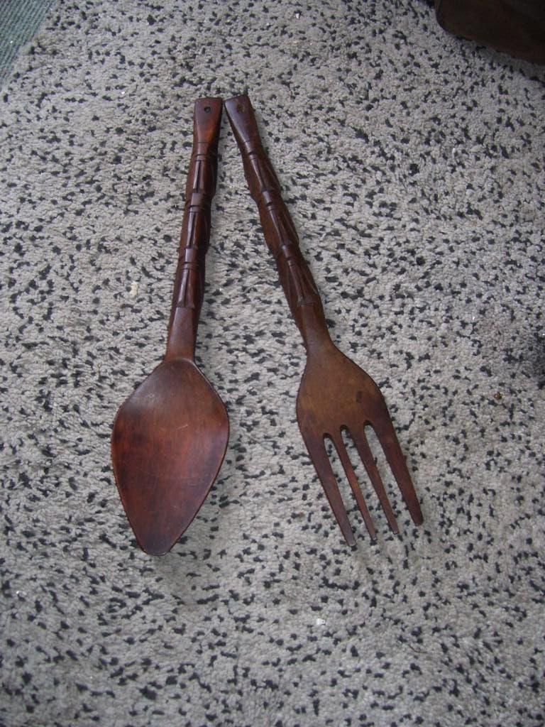 HOUTEN LEPEL EN VORK, Ophalen of Verzenden, Zo goed als nieuw, Hout, Decoratieobject