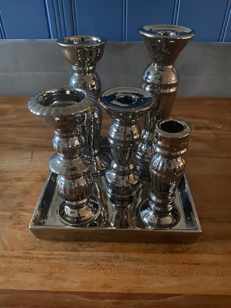 Aluminium kandelaar met 5 kaarsenhouders, Overige materialen, Gebruikt, Ophalen of Verzenden, Kandelaar