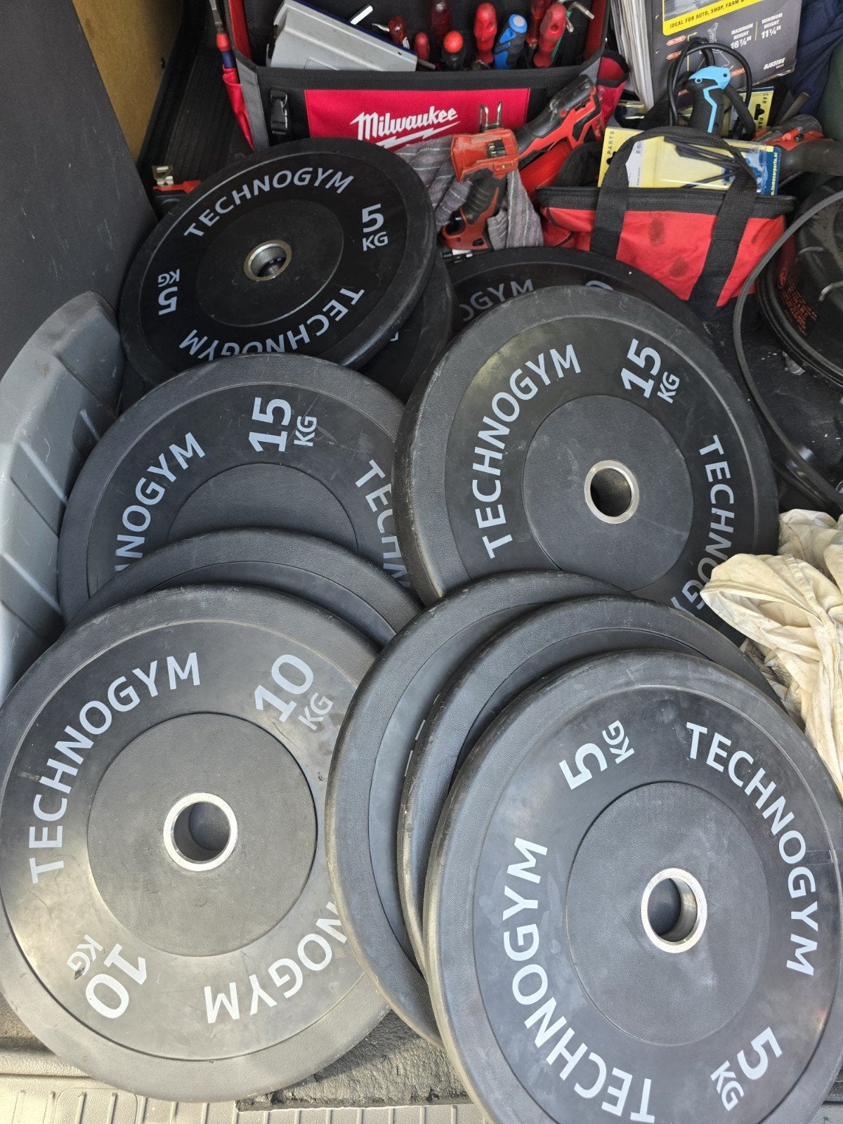 Technogym Bumper Plates - 150 kg set, Ophalen, Gebruikt, Halterschijven
