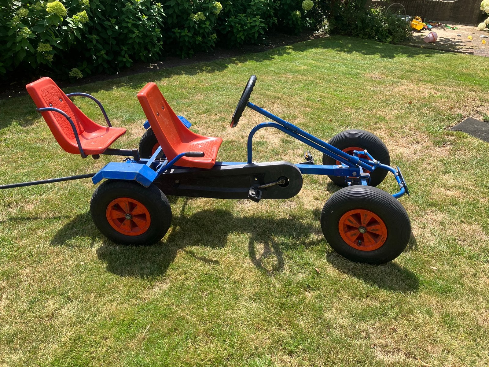 Skelter met duozit en aanhanger - Blauw/Oranje, Kinderen en Baby's, Speelgoed | Buiten | Skelters, Ophalen, Gebruikt, Overige merken