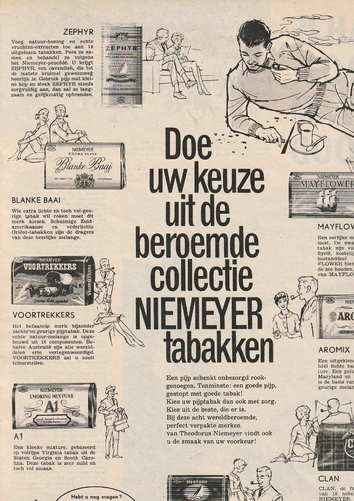 Retro reclame 1962 Niemeyer pijptabak Voortrekkers en andere, Verzenden, Overige typen