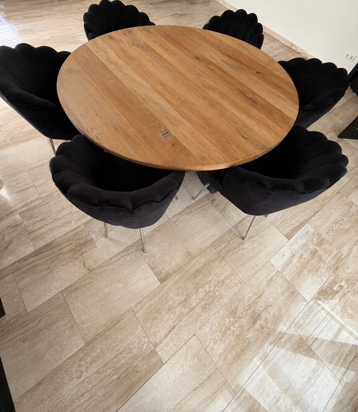 Zware eikenhouten tafel / rond 180 / evt met stoelen, Huis en Inrichting, Tafels | Eettafels, Ophalen, 150 tot 200 cm, Zo goed als nieuw