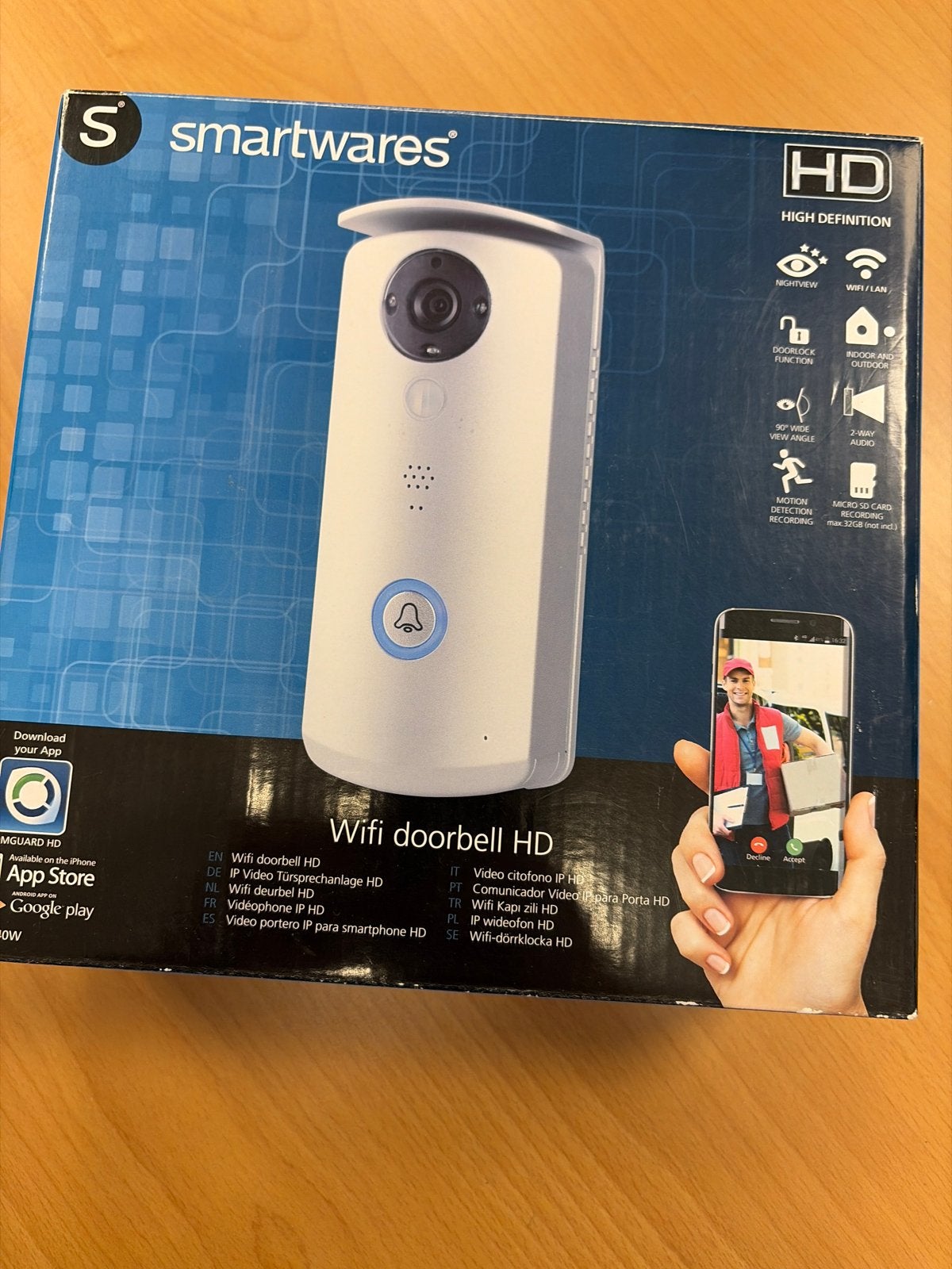 Smartwares Wifi Deurbel HD met Nachtzicht en Bewegingsdetect, Ophalen of Verzenden, Ingebouwde camera, Nieuw, Draadloos