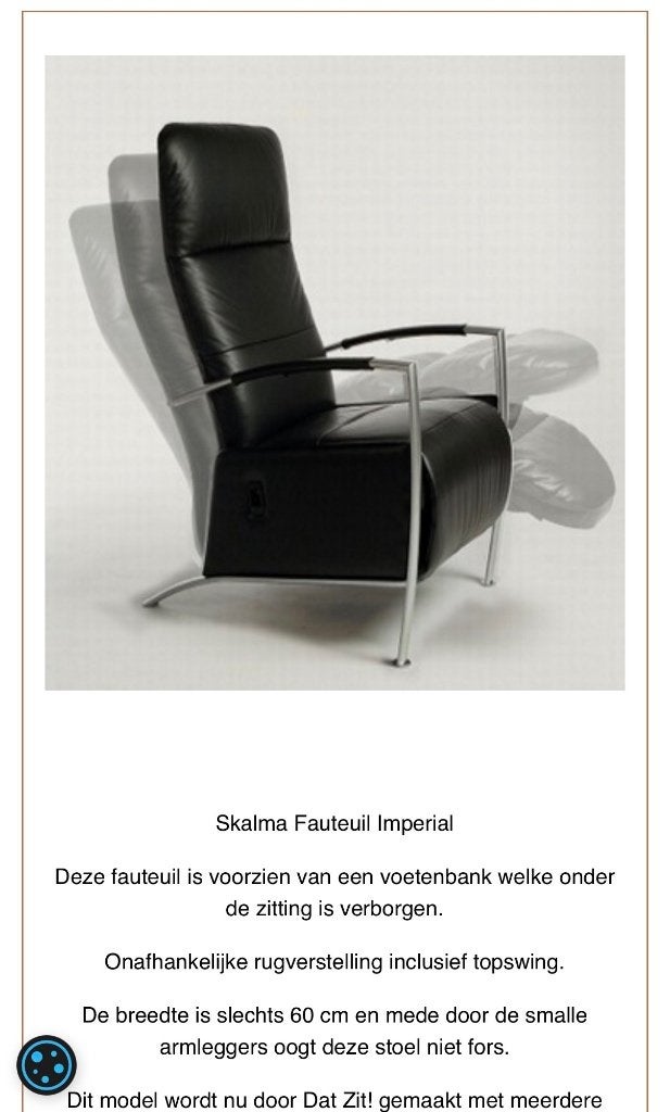 2 x Relaxfauteuil SKALMA, Ophalen, Gebruikt, Minder dan 75 cm, Leer