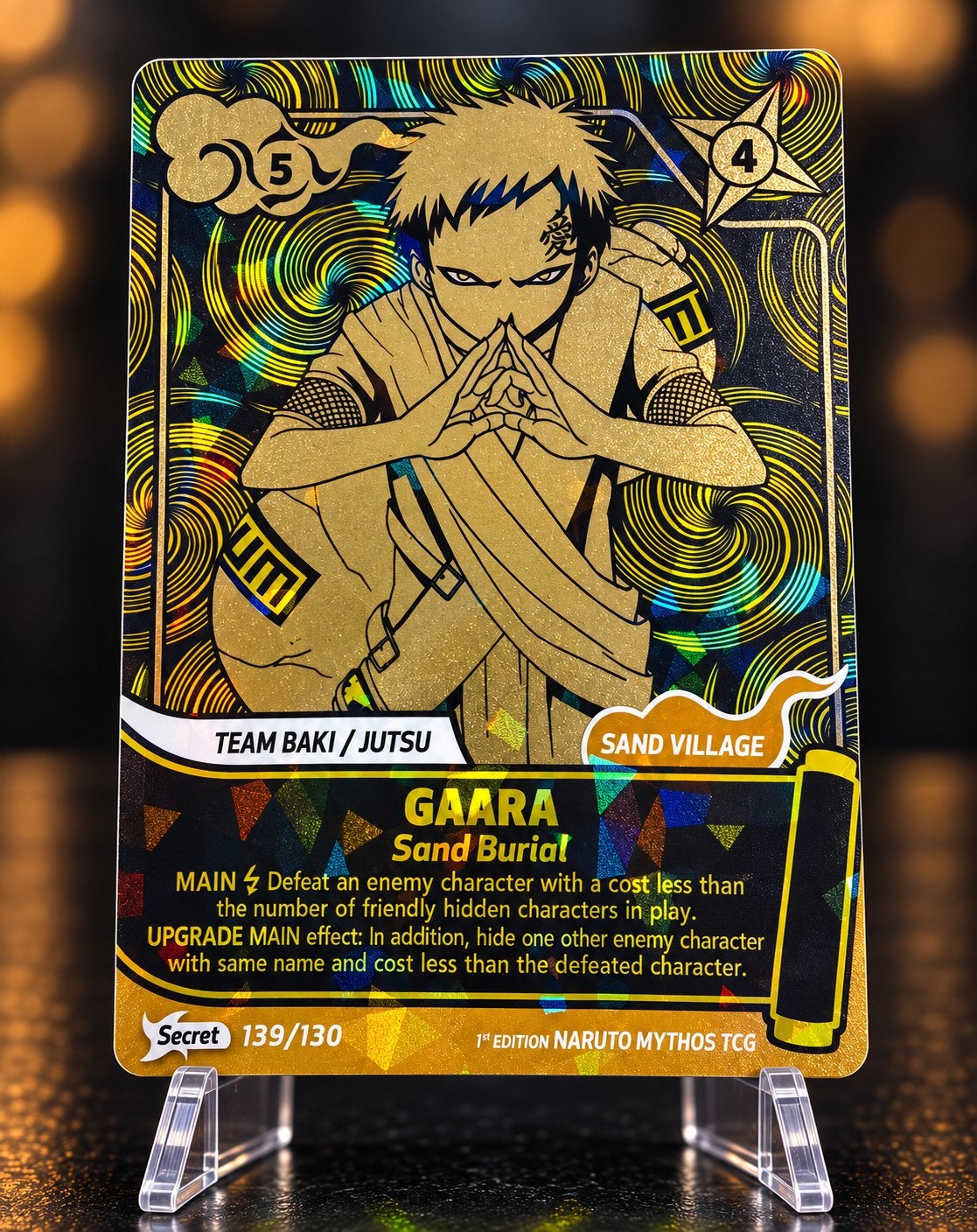 Naruto Mythos TCG Gaara Sand Burial Secret 139/130 1st Editi, Verzamelen, Ophalen of Verzenden, Zo goed als nieuw, Speelkaart(en)