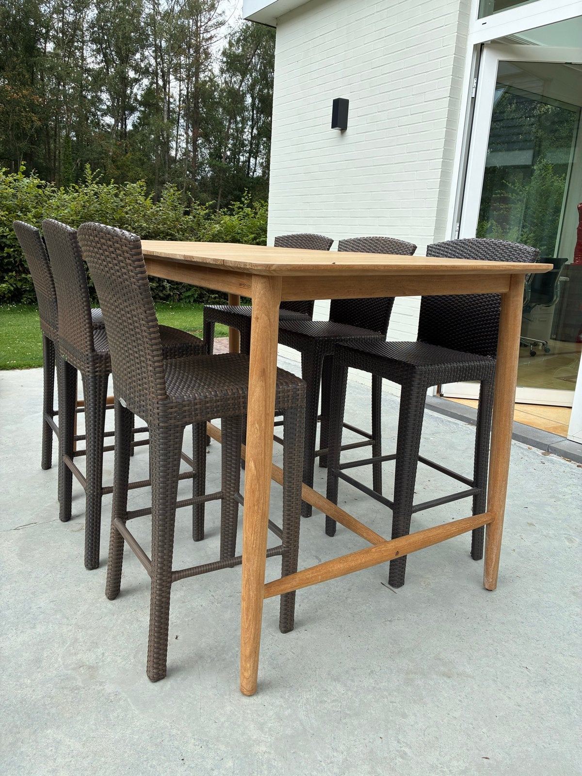 Jardinico Teak Bartafel met 6 Dedon Krukken, Ophalen, Gebruikt