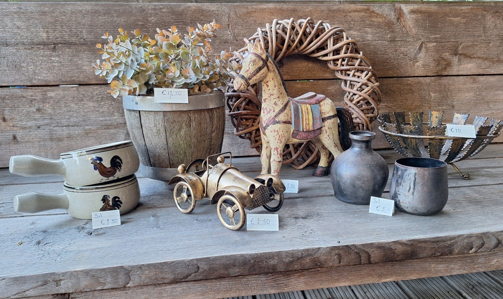 landelijke stoere decoratie paard hout kaasmal vaasje krans, Ophalen