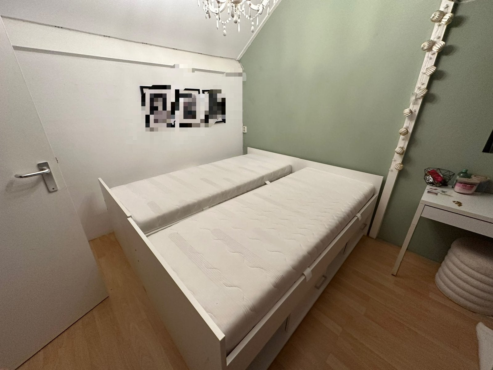 2 witte bedden 90x200cm, Ophalen, 90 cm, Eenpersoons, Wit
