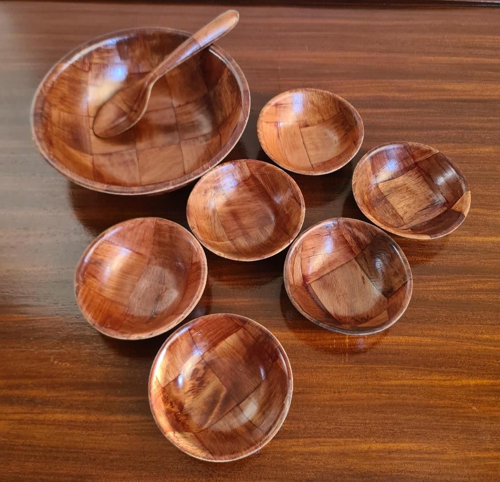 te koop: pindaset van gevlochten hout retro vintage jaren 70, Ophalen of Verzenden, Huis en Inrichting