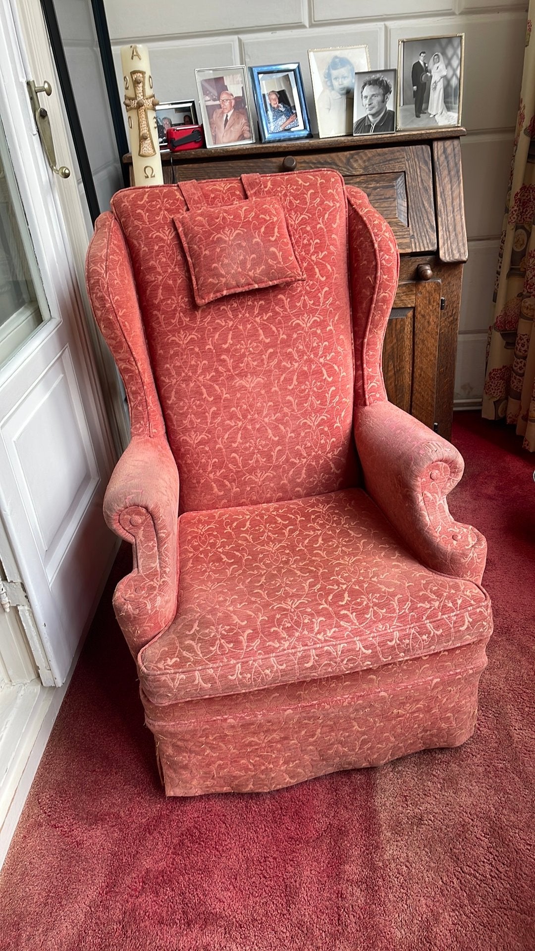 Antieke dames fauteuil, Gebruikt, 75 tot 100 cm, Stof, 50 tot 75 cm