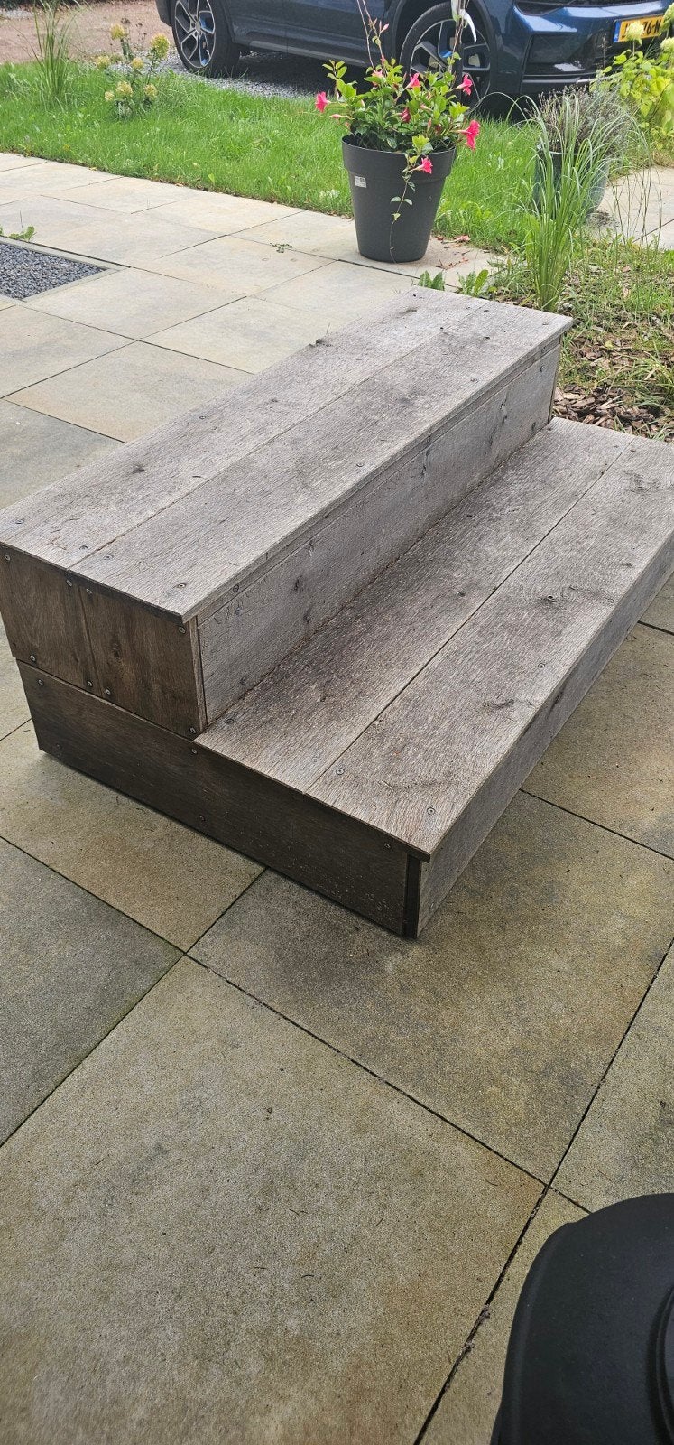 Houten opstap trap voor caravan of chalet - 2 treden, Ophalen, Gebruikt